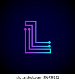 Letter L logo design template,Technology abstract dot connection vector logo
