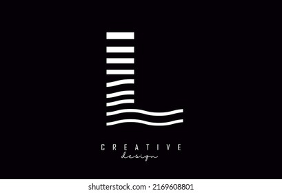 Letter L logo design with white straight and zig zag lines. Vector illustration with wavy lines.