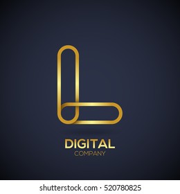 Letter L Logo Design.Linked shape circle symbol,Digital,Gold color