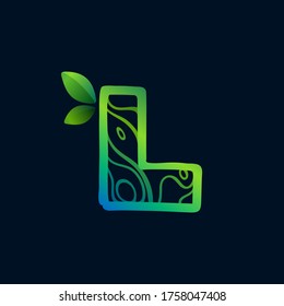Letter L logo with eco waves pattern. Perfect vector green icon for landscape design, natural print and cartography labels, etc.