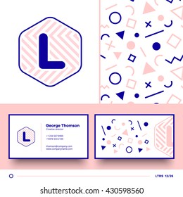 Letter L logo element with seamless pattern and business card. Vector design template elements for your application or corporate identity