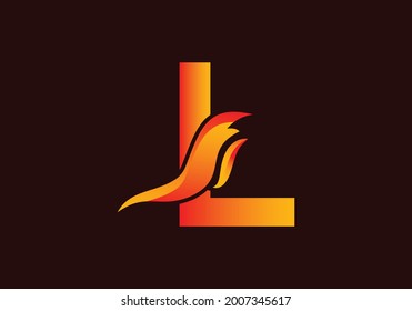 Logo de la carta L con forma de llama de fuego, emblema, concepto de diseño, símbolo creativo, negocios de iconos o plantilla de diseño del logotipo de la ilustración vectorial corporativa.
