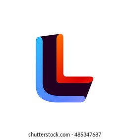 Letter L logo formed by colorful overlay ribbon. Font style, vector element for application icon, t-shirt or card.