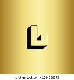 Letter L logo with a golden background. Monogram letter L 3d with shadows and gold background