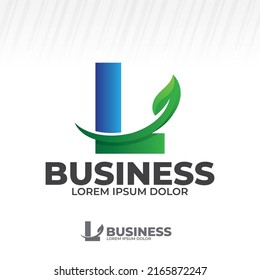 Logotipo de letra L con ilustración de hoja verde, deja el vector de icono aislado en fondo blanco