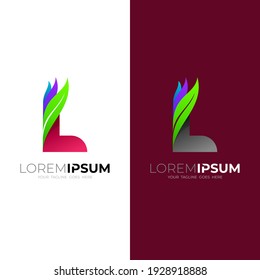 Letter L logo and leaf design nature, 3d colorful logos