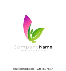 Letter L logo and leaf design, nature icon template, floral