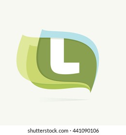 Letter L logo in leaves or flags icon. Colorful vector design for banner, presentation, web page, app icon, card, labels or posters.