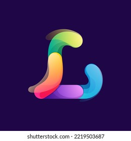 Letter L logo made of overlapping colorful lines. Rainbow vivid gradient modern icon. Vector one line typeface for tech branding design, nightlife labels, multimedia posters, futuristic identity etc.