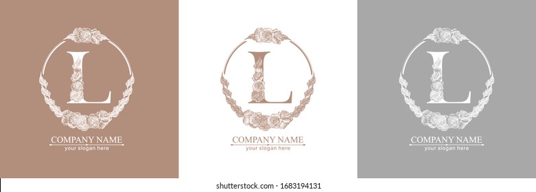 Logotipo o monograma de la letra L. Para su negocio. Signo vectorial. Estilo floral, bellas rosas. Logo personal.