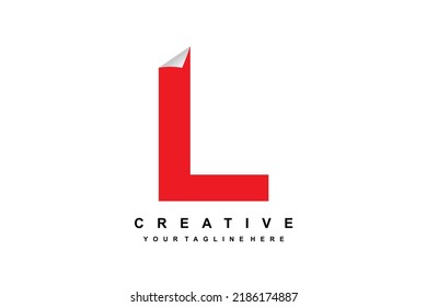 letter L logo with paper bend. red letter L design. suitable for business, product marketing, company, etc