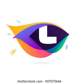 Letter L logo in peacock feather icon. Multicolor vector alphabet letters for app icon, corporate identity, card, labels or posters.