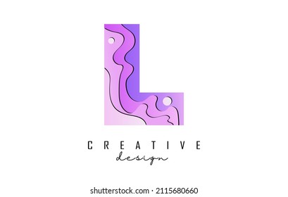 Letter L Logo with pop art and paper cut effect. Geometric vector illustration with gradient colors.