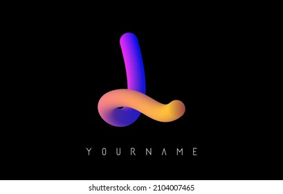 Letter L logo with rainbow 3d gradient. Creative vector illustration with typographic and vibrant gradient shape. Liquid color path.  