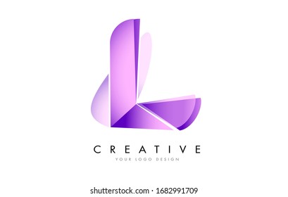 Logotipo carta L con textura satinada y diseño vectorial de aspecto fluido.
