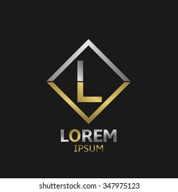 Letter L logo template badge with golden and silver elements. Vector illustration