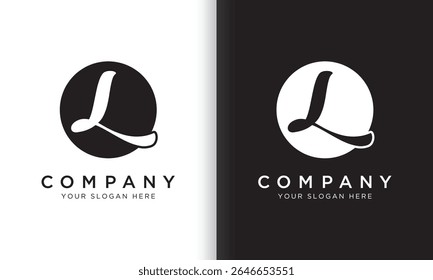 letter l logo template in black and white color. Modern trendy initial luxury l letter logo design with circle shape. Modern unique creative l logo design vector template.