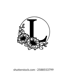  letter l logo that blends with the natural beauty of flowers and branches