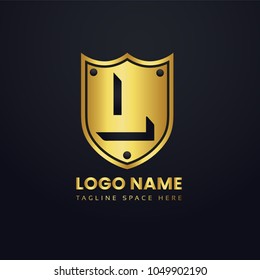 Letter L Logo Vector with Gold Emblem Shield Design.