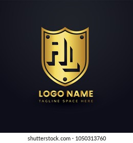 Letter A and Letter L Logo Vector with Gold Emblem Shield Design