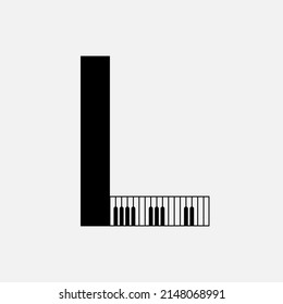 Letter L logo vector with piano, musical letter l design, emblem