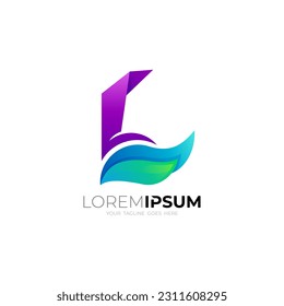 Letter L logo and wave design combination, sea icon template