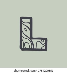 Letter L logo with waves line pattern. Perfect font for water or desert design, landscape print, travel card and ecology concepts, etc.