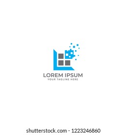 Letter L Logo with window pixel, Real estate Illustration Design Template, Suitable for Creative Industries, Technology, Multimedia, Education, Shops and related businesses.
