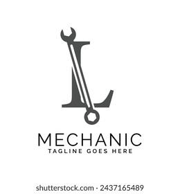 letter L logo with wrench. Alphabet L Spanner Icon design