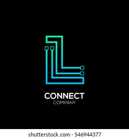 Letter L logotype blue and green color,Technology and digital abstract dot connection vector logo