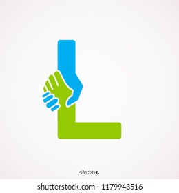 Letter L logotype handshake, abstract logo icon design, ready symbol creative vector sign.