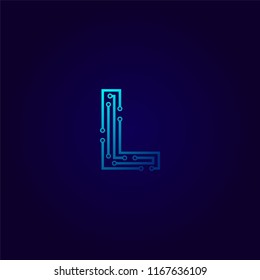 Letter L logotype Light blue neon Logo design template, Technology and digital abstract dot connection cross  vector concept logo