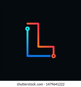 Letter L logotype monoline,Technology and digital abstract circuit, connection concept -vector