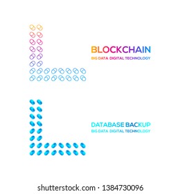 Letter L Logotype with Round Circle Dot and Cylinder shape Database backup logo, Technology Digital concept, FinTech Blockchain and Cryptocurrency Symbols, Server Big Data Processing and Network Signs