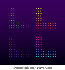 Letter L logotype with Triangle shapes, Growing Arrow Up symbol, Play Media Multimedia sign, Next Forward Express and Logistic logo, Digital and Technology icon for your Business Corporate identity