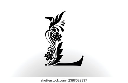 Letter L luxury floral logo design template with Black color