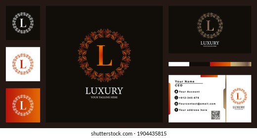 Letter L luxury ornament flower frame logo template design with business card.