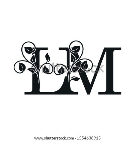 Letter L and M, MN logo icon.  Design concept vintage classy leaves with letter logo icon best for initial, luxury, boutique, restaurant, wedding service, hotel.