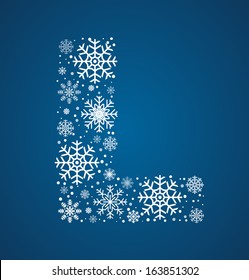 Letter L, made from frosty snowflakes, vector font