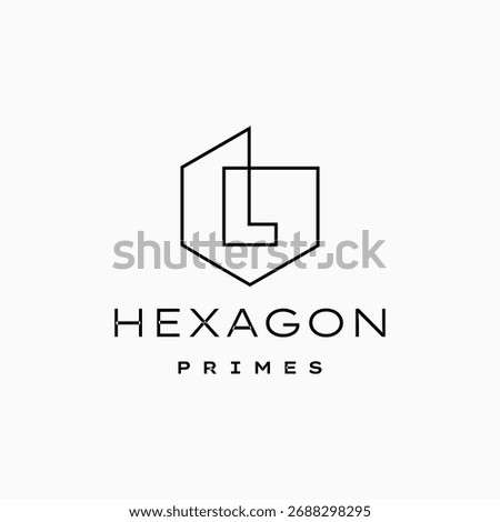 letter L mark hexagon hexagonal outline line logo vector icon illustration