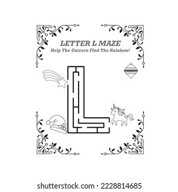 Letter L Maze With Unicorn and Rainbow
