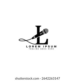 Letter L with Microphone Logo Design. Alphabet L Mic Vector Icon