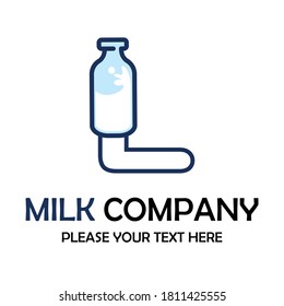 Letter l with milk bottle symbol template illustration suitable for product label or brand etc