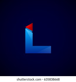 Letter L with Modern glossy and Triangle logo, Arrow and forward, Vector abstract origami, Digital, Technology, Media logotype