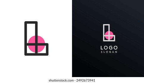 Letter L modern logo featuring geometric shapes, circle and lines. Abstract minimalist logotype for Japanese restaurant branding, tech companies, creative business identities. Vector illustration