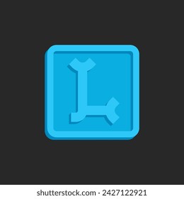 Letter L monogram 3D logo resembling an isometric square-shaped blue wax sealing imprint. Features a creative design with an old-style font and smooth curled serif.