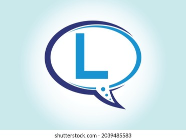 Letter L monogram letter alphabet with a bubble chat icon. Talking, chatting logo concept. Modern logo design for a consultancy business.