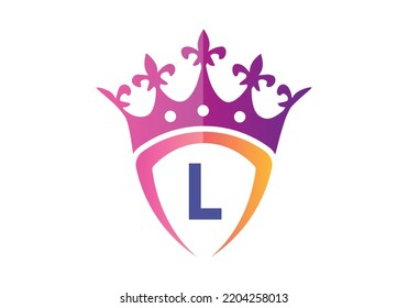 Letter L monogram alphabet With Shield And Crown Logo Template.