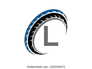 Letter L monogram alphabet With a Sport Car Automotive Car Repair Logo Design Concept With Transport Tire Icon Vector Template.