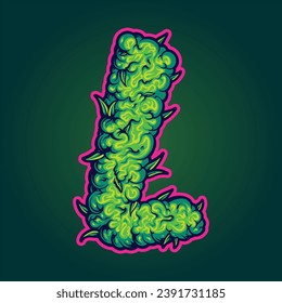 Letter L monogram with cannabis bud texture font vector illustrations for your work logo, merchandise t-shirt, stickers and label designs, poster, greeting cards advertising business company or brands